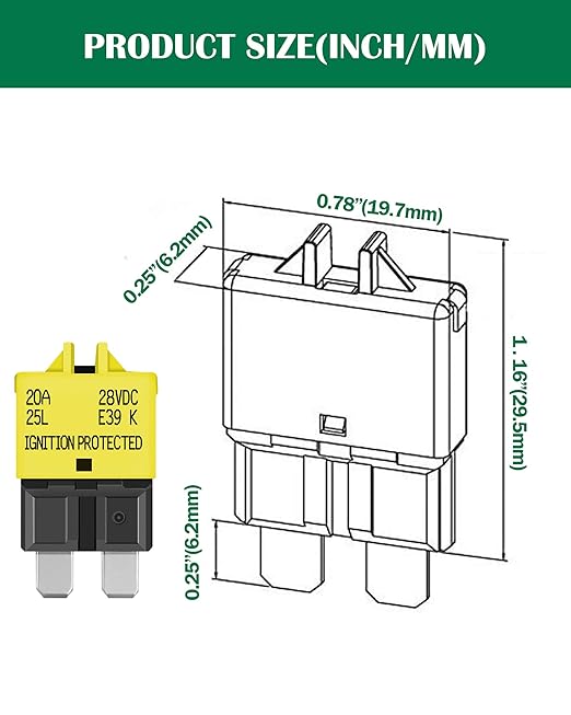LENKRAD Automotive 20 Amp ATC/ATO Resettable Fuse 20A Manual Reset Standard Blade 20Amp Fuses Manual-Reset Circuit Breaker 20A for Car Truck RV Marine Boat Trolling Motorhome, 5 Pack