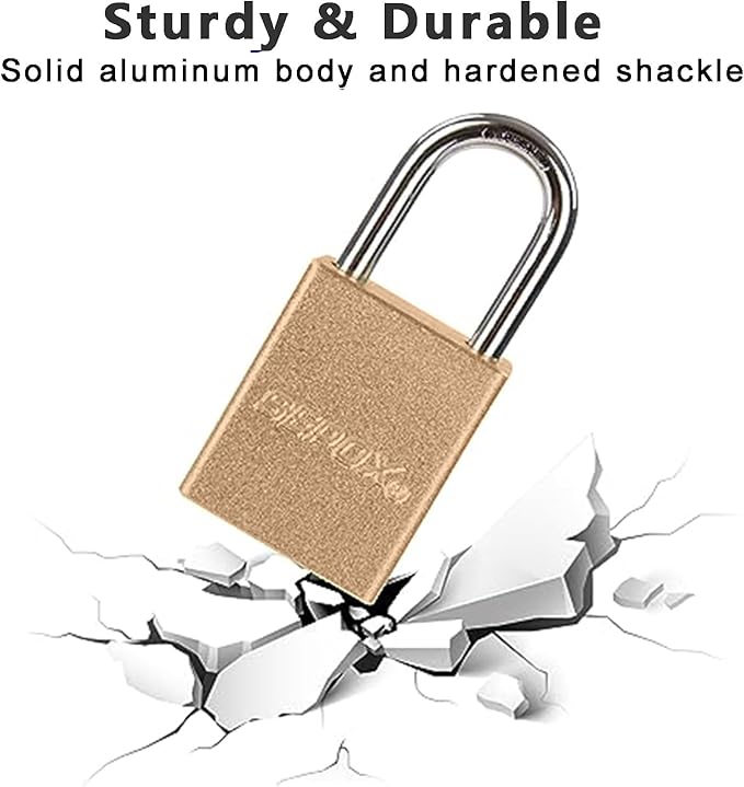 SEPOX® 4 Pcs Ultra-Durable Anti-Rust Outdoor Padlocks - Gold Aluminum, 38mm (1-1/2") with Long Shackle & 8 Same Keys, Ideal for Gate, Storage, Locker, Fence & Lock-Out, High Security