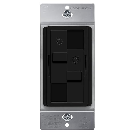 TOPGREENER Kalide Dual Load Dimmer Light Switch, Double LED Dimmer Switch, Full Range Dimming, Single Pole, 120VAC, 60Hz, 200W LED/CFL, Neutral Wire Not Required, TGDDS-BK, Black