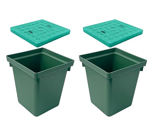 2 Sets 12.5x12.5x14.3in Underground Splice Boxes W/Solid Inspection Cover Deep Enclosure Precast PE Pull Distribution Pit Access Electrical Junction Boxes Drillable Tapered Wiring Cable Box