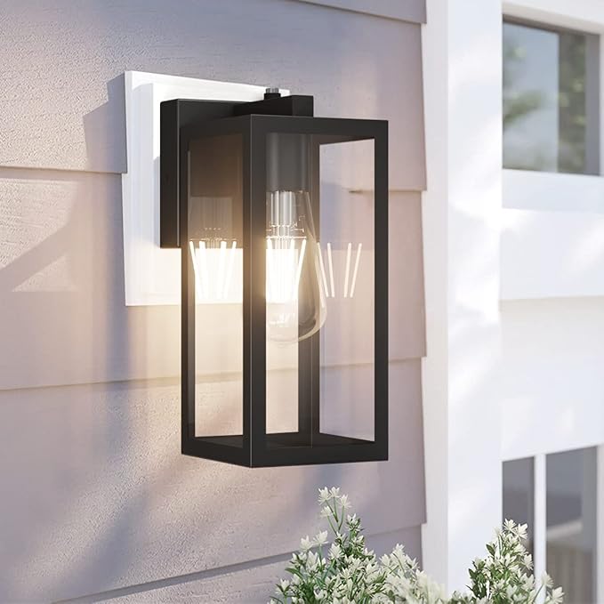 Aipsun Outdoor Wall Lantern 2 Packs with Dusk to Dawn Sensor, Matte Black Sensor Exterior Light Fixtures,Exterior Wall Sconce with Clear Glass Shade(2700K E26 Bulbs Include)