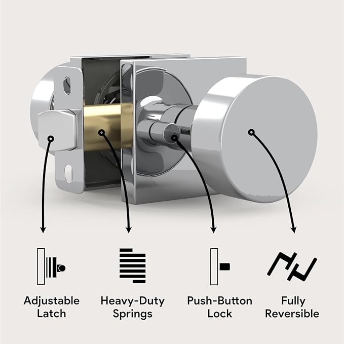 Mega Handles SUANA Privacy Door Knob for Hallway, Closet and Bathroom, Reversible Heavy Duty Design Door Knobs, Fits All Standard Door Sizes Screws Included - Polished Chrome (1 Pack)