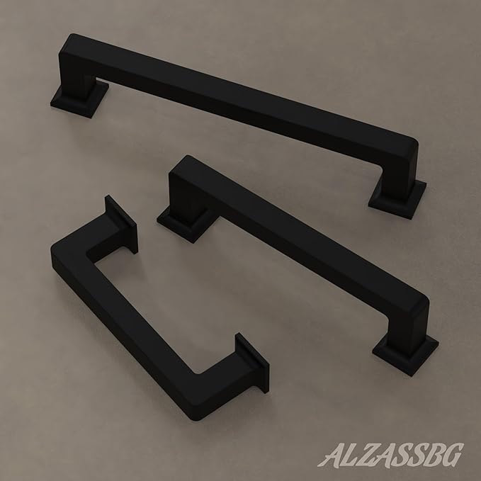 Alzassbg 6 Pack Matt Black Cabinet Pulls, 10 Inch(256mm) Hole Centers Cabinet Handles Square Kitchen Hardware for Cabinets AL3046MB