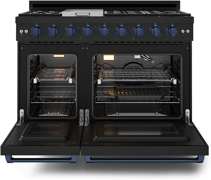 Gordon Ramsay by THOR Kitchen 48 Inch Professional Gas Range with Double Oven in Black/Navy Blue