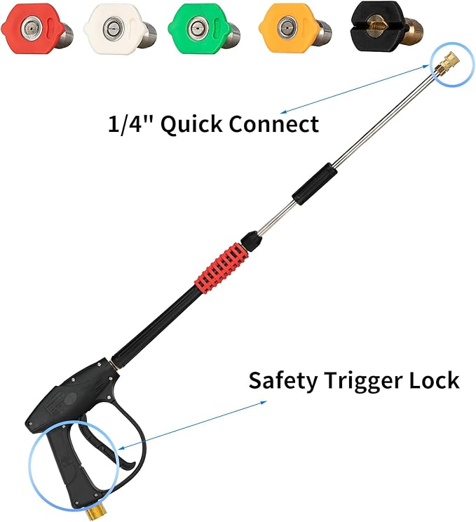 Power Washer Kit, Black & Red 5000 PSI High-Pressure Spray Kit with 5 Nozzle Tips, 40" Replacement Wand, M22 Connectors, Heavy-Duty Cleaning Tool