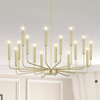 Qamra Modern Farmhouse Gold Chandelier for Dining Room, 16-Light Rustic Candle Chandelier Light Fixture, Industrial Hanging Chandeliers Lighting for Living Room, Kitchen, Staircase, Entryway, Foyer