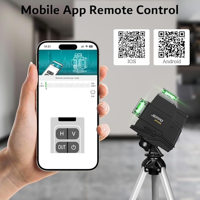 JEPPO Laser Level 360 Self Leveling,3x360° Cross Line Green Laser Level，3D Lazer Level for construction and picture hanging,APP Remote Control,with 5000mAh Rechargeable Battery,Magnetic Rotating Stand