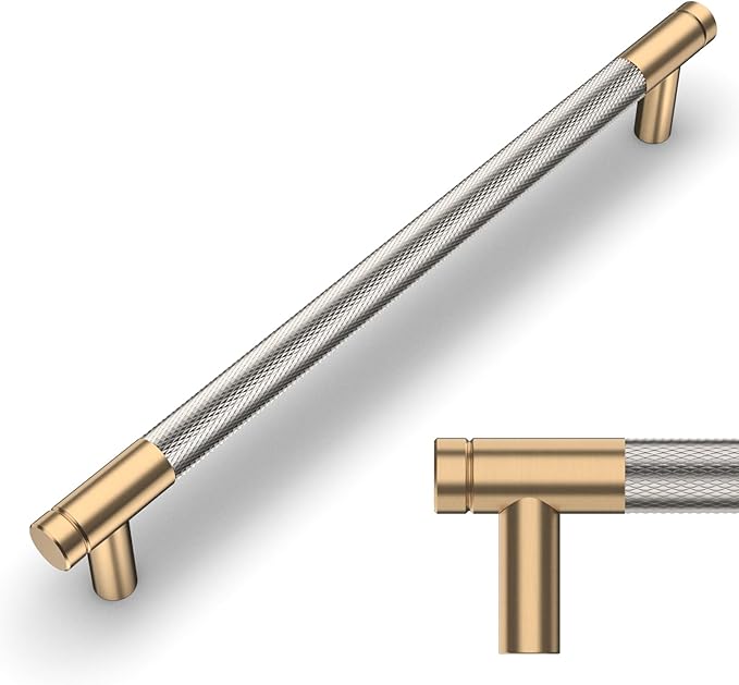 Amerdeco 10 Pack Champagne Bronze and Brushed Nickel Knurled Cabinet Pulls 7.5 Inch Hole Center to Hole Center Kitchen Cabinet Handles for Drawer Dresser, Cupboard and Wardrobe ZH0040