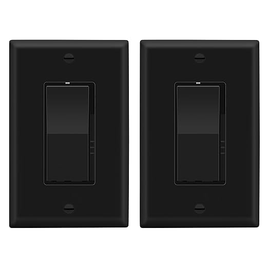 LIDER Dimmer Paddle Switch for Dimmable 300W LED/CFL Lights, 1-Pole or 3-Way, 120 V, Modern Upgrade, UL Listed, Wall Plate Included, Black, 2 Pack