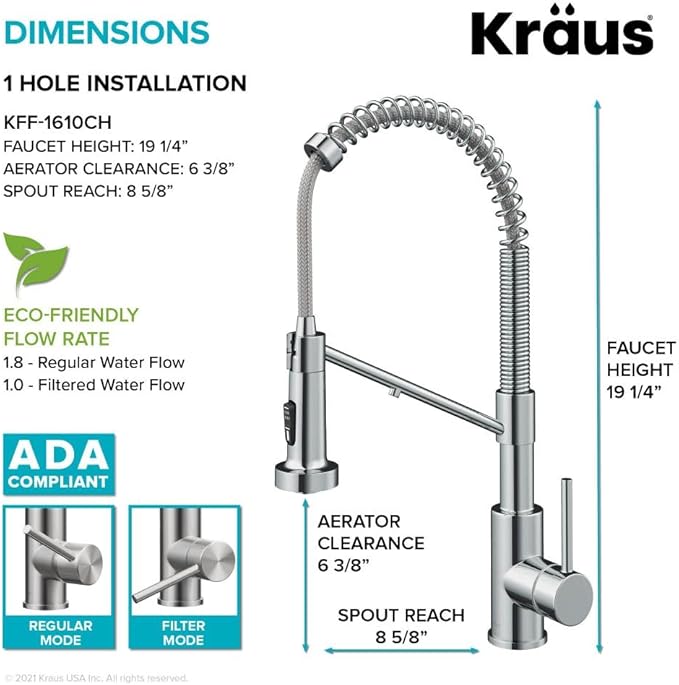 Kraus Bolden 2-in-1 Pull-Down Single Handle Kitchen Sink Filter Water Faucet for Reverse Osmosis or Water Filtration System in Chrome, KFF-1610CH