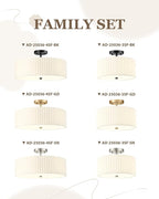 Semi Flush Mount Ceiling Light, 3-Light 12.5" Matte Black Ceiling Light Fixture with White Pleated Fabric Shade, Drum Lamp for Nursery Hallway Bedroom Kitchen, AD-25036-3SF-BK