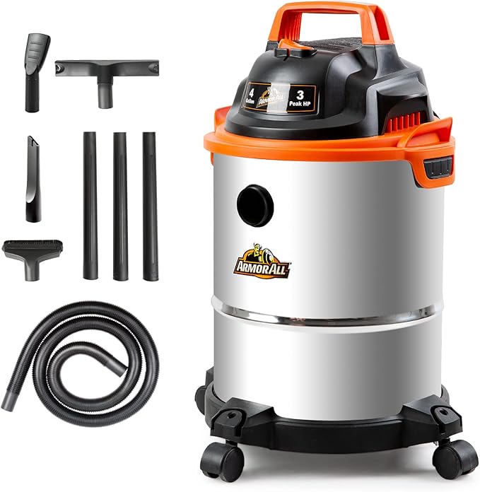 Armor All VO408S 0901 4 Gallon 3 Peak HP Stainless Steel Wet/Dry Vacuum, Orange