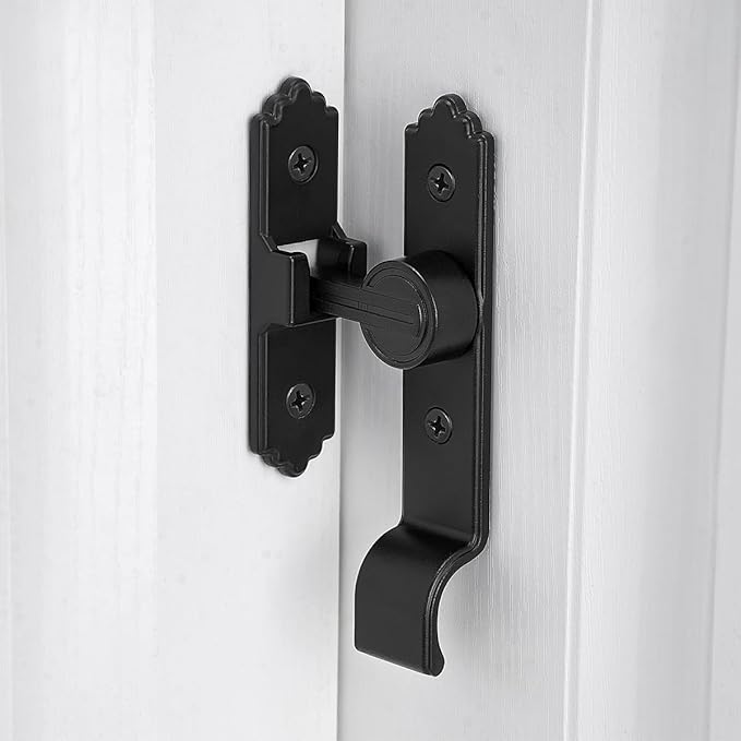 2 Packs 90 Degree Black Barn Door Lock, Flip Gate Latch with Handle, Heavy Sliding Door Latches, Door Security Sliding Latch Lock for Cabinets, Bathroom, Garden, Window, Garage