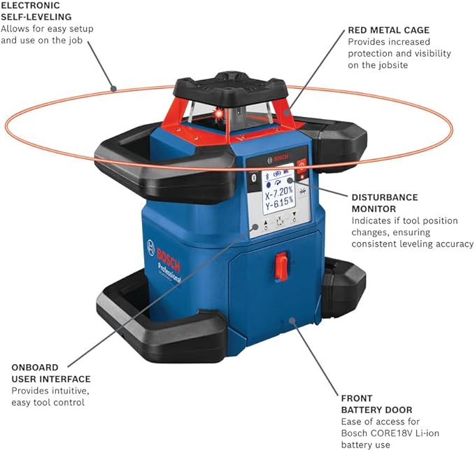 BOSCH GRL4000-80CHK REVOLVE 18V Connected Self-Leveling Horizontal Rotary Laser Kit, Includes CORE18V 4 Ah Battery & Charger, Tripod, Grade Rod, Receiver, Carrying Case, & Accessories