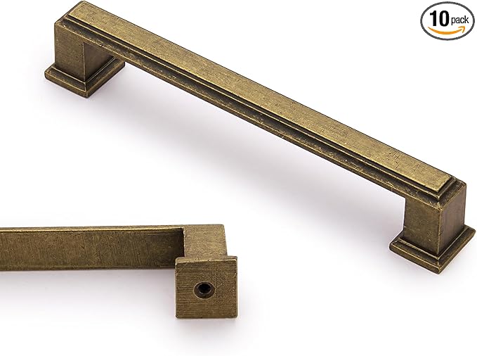 10 Pack 5 Inch(128mm) Hole Center Antique Brass Modern Cabinet Pulls Kitchen Cabinet Handles Kitchen Cabinet Hardware Timeless Drawer Pulls for Dresser Cupboard Wardrobe, A-Brass(5x10)