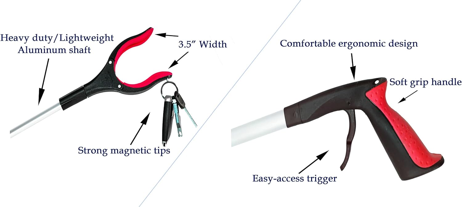 2-Pack Reacher Grabber Tool, Foldable Trash Picker Grabber, Trash Gripper, Garden Nabber, Litter Picker, Extended Grabber（Red/Red)