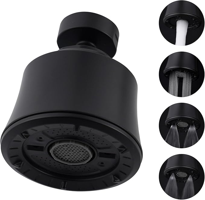 iFealClear Kitchen Sink Faucet Head with Metal Ball Joint, 360° Swivel Faucet Sprayer Head, Big Angle Faucet Aerator Adapter 55/64-27UNS Female Thread, 4 Spray Modes, Extra Brass Adapters, Matte Black