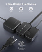 TROND 360° Rotating Flat Plug Outlet Extender with 6 Inch Extension Cord, Small Surge Protector Outlet, 900 Joules, No Blocking 3 Way Plug for Indoor Home Office Travel Dorm Room Tight Spaces, Black