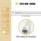 8 Pack F8T5/WW Fluorescent Bulbs Warm White, 12 inch Under Cabinet Light Bulb, T5 8 Watt Fluorescent Tube Soft White, G5 Mini Bi 460 Lumens No Dimmable