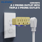 ELEGRP 2 to 3 Prong Grounded Triple Outlet Extender, 2-Prong to 3-Prong Adapter Converters for Wall Outlets, Portable Polarized Wall Plug Splitter with 3 AC Outlets, ETL Listed, 3 Packs, Ivory