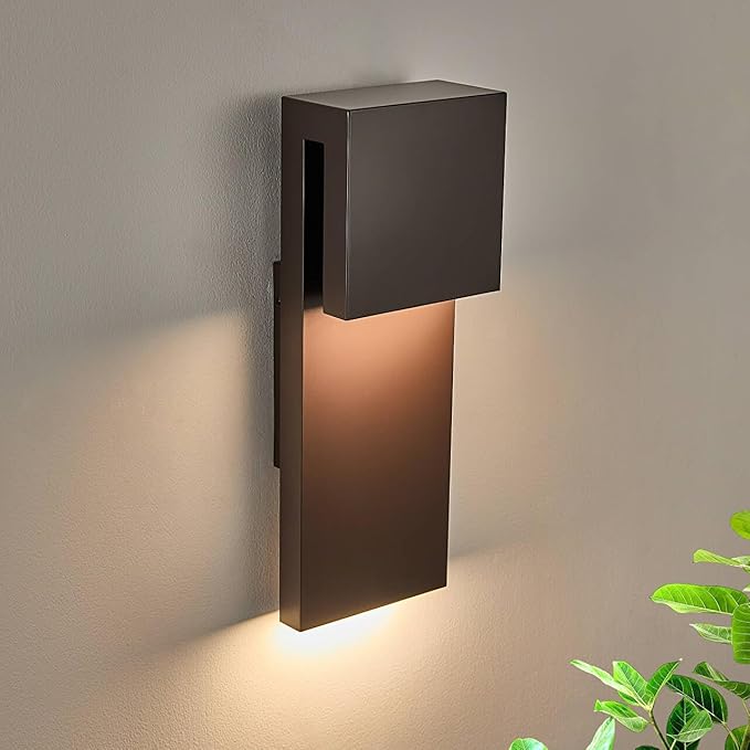 Modern Outdoor Indoor Integrated LED Wall Sconce, 2-Light Total 17W,Bronze Finish,1600 Lumens,3000 Kelvin,90 CRI, Dimmable,Input 120-277V,Weatherproof for Global Front Porch Decor Use.