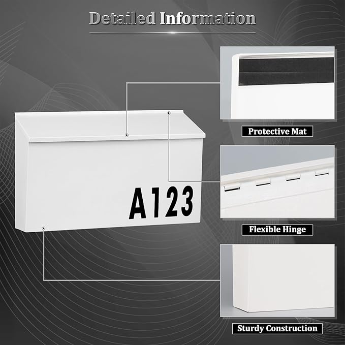 Dalmbox Wall-Mount Mailbox Large Mailbox for Post Rust-Proof Galvanized Steel Box for Outside or Townhouse Horizontal Style, White, 15.7” x 4.3” x 9.4”