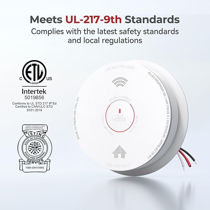 Siterlink Hardwired Smoke Detector Carbon Monoxide Detector Combo 10 Year Battery up, UL 217-9th Conforming, Interconnected Smoke & CO Alarm with Bilingual Voice Alerts, 1 Pack