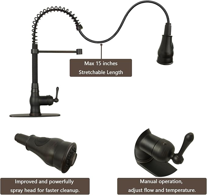 Akicon One-Handle Pre-Rinse Pull-Down Spring Kitchen Faucet