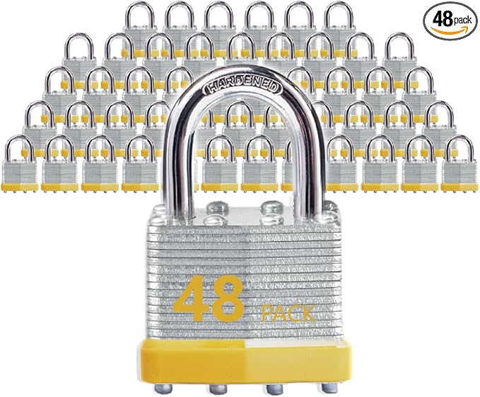 Keyed Alike Laminated Steel Padlocks with Normal Shackle for Sheds, Fences & Lockers (48-Pack)