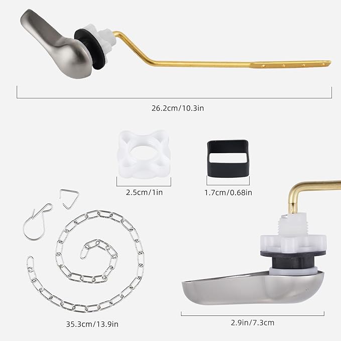 iFealClear Universal Metal Toilet Tank Flush Lever Replacement, Side Mount Toilet Handle Replacement Kit, Solid Brass Toilet Trip Lever Fits Most Toilets, Stainless Steel Chain, Brushed Nickel