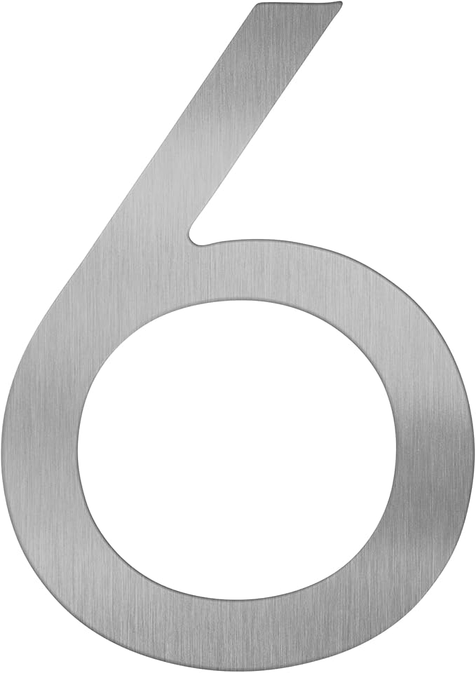 Adoorn 4 Inch Mailbox Numbers - Number 6, Silver Color, Each Sold Individually, Premium Metal Self Stick Address Numbers, Weatherproof Mailbox Numbers for Outside