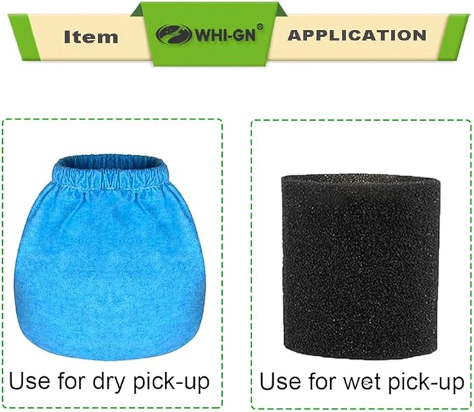 8 Pack VRC5 Cloth Bags for Vacmaster 4 to 16 Gallon Wet/Dry Vacuums + 2 Pack VFF51 Foam Filters, VRC51 Shop Vac Replacement Dust Filter Bags Kit