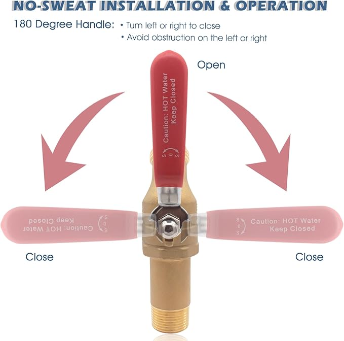 Water Heater Drain Valve 3/4" MNPT Full Port - Brass Sediment Flush Valve with 2 Inch Shank, 180° Handle Garden Hose Adapter Hot Water Heater Replacement Parts Fast Drain Tool Kit
