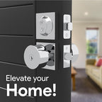 Mega Handles SUANA Entrance Combo, Door Knob and Cylinder Deadbolt and Key Combo, Heavy Duty Locking Door Knobs for Left or Right-Handed Doors – Polished Chrome