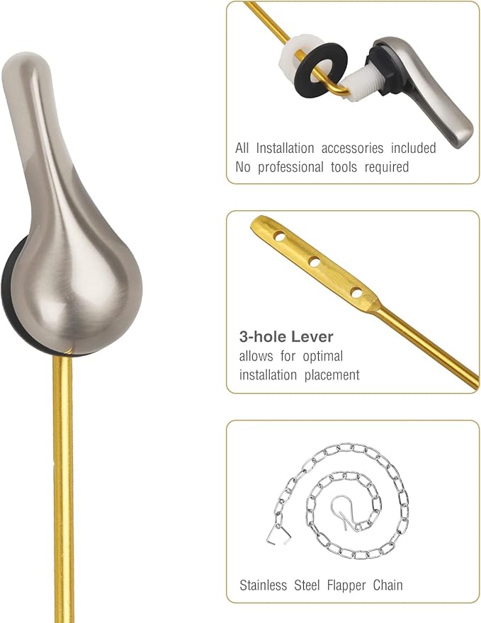 Toilet Handle Replacement Kit, 2-Pack Toilet Lever Flush Handle, Toilet Flusher Handle Lever with Stainless Steel Flapper Chain, Front Mount Toilet Trip Levers Fit for Most Toilet Tanks, Silver