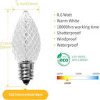 Meconard C7 Led Replacement Christmas Light Bulbs, C7 Shatterproof Led Bulbs for Christmas Indoor Outdoor String Lights, E12 Candelabra Base, Commercial Grade Holiday Bulbs, Warm White, 25 Pack