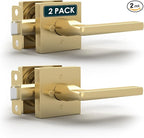 Mega Handles Prime Privacy Door Handle - 2 Pack Interior Reversible Gold Door Handle, Heavy Duty Bed & Bath Door Handles with Privacy Door Lock, Fits All Standard Doors - Satin Brass