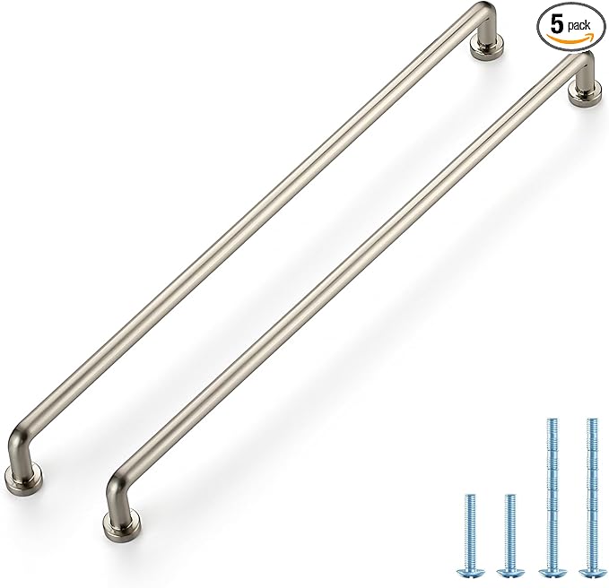 JOY DECOR Cabinet Pulls – 12-3/5 Inch Hole Center, Brushed Nickel, 5 Pack, Zinc Alloy Cabinet Handles for Drawers & Cupboard – Vintage Style Hardware for Kitchen, Bathroom, Dresser, Furniture Makeover