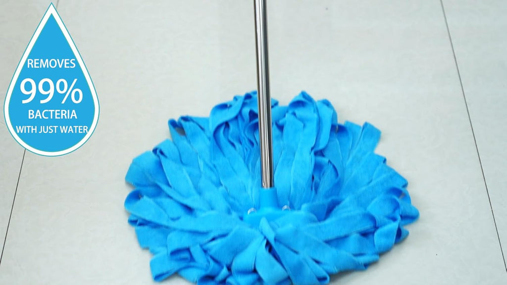 Screw On Microfiber String Mop, One Stainless Steel Pole + Two Blue Microfiber Cloth Mop Heads