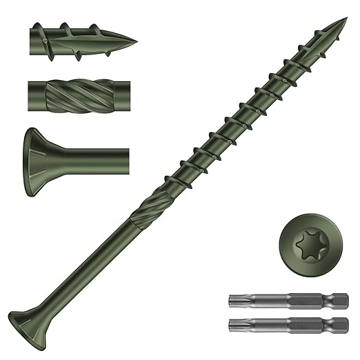 #9 x 3 Inch Deck Screws (790Pcs) 10lb. Carbon Steel, Green, Flat Head, Rust Resistant epoxy Coated, with T25 Star Bit