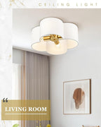 Gold Flush Mount Ceiling Light, 4-Light 14Inch Light Fixtures Ceiling Mount with Fabric Shade in Quatrefoil Shape, Brass Lighting for Nursery Hallway Bedroom Kitchen, AD-22007-4C-GD