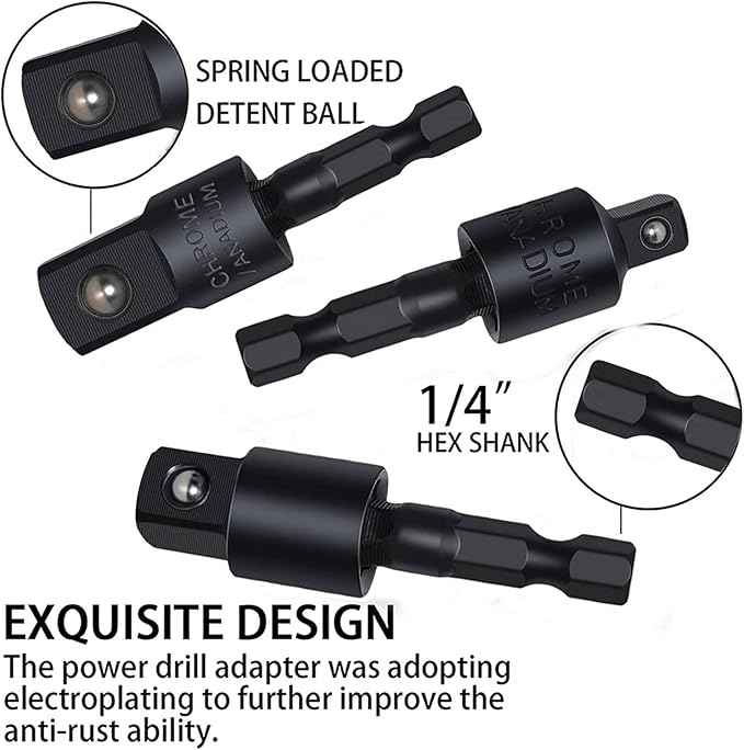 Right Angle Drill Adaptor,4-in-1 Impact Drill Bit Extension,360° Rotatable 1/4 3/8 1/2" Impact Grade Socket Adapter Set,105 Degree Angle Screwdriver Drill Bit for Household Workplace Industry