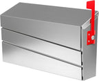 Wall-Mount Mailbox, Brushed Stainless Steel Panel, Rust Resistant Large Capacity House Mailbox, Modern Drop Mailboxes for Outside, Metal Post Box with Flag (No Keys Locking)