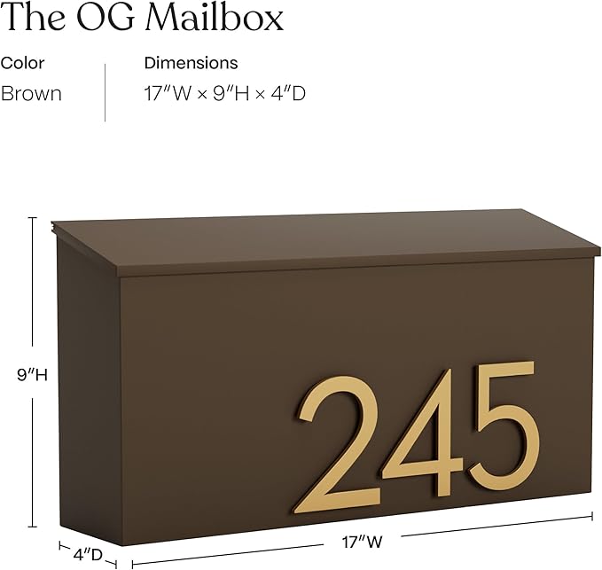post & porch The OG Mailbox | Wall Mounted Mailbox | Black/Brown/White/Grey, 1 Size, Weatherproof Mail Box for Outside | Customizable (Brown)