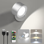 Lightbiz LED Reading Lights, Wall Lights Sconces with Remote Rechargeable Battery Operated, 3 Color Temperatures & Dimmable Light Magnetic Ball 360°Rotation, Lamps for Study Bedside Closet