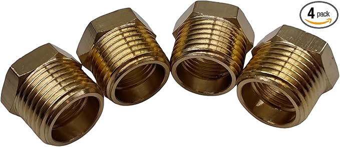 1/2" NPT Male to 3/8" NPT Female Brass Hex Nipple Pipe Adapter (4 Pcs)