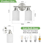2-Light Vanity Lights, Brushed Nickel Bathroom Light Fixture with Striped Textured Milky White Glass Shade, E26 Modern Vanity Lighting Fixture for Bathroom Wall Sconce Light Over Mirror