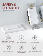 AIDA 20 Pack 4 Way Switch Decorative Light Switch, 15Amp, 120/277 Volt, 4 Way Decorative Light Rocker Switch Replacement, Self-Grounding, Residential and Commercial Grade, UL Listed