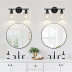 2-Light Bathroom Light Fixtures, Black Modern Vanity Lights with Clear Glass Shade, Bathroom Wall Lamp for Mirror Kitchen Living Room Hallway Cabinet Porch