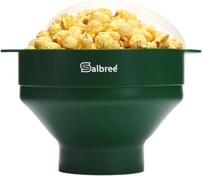 The Original Salbree Collapsible Silicone Microwave Popcorn Popper Maker Machine, Microwavable Bowl Holds 16 Cups, Uses Hot Air and Oil Always Optional - The Most Colors Available (Hunter Green)